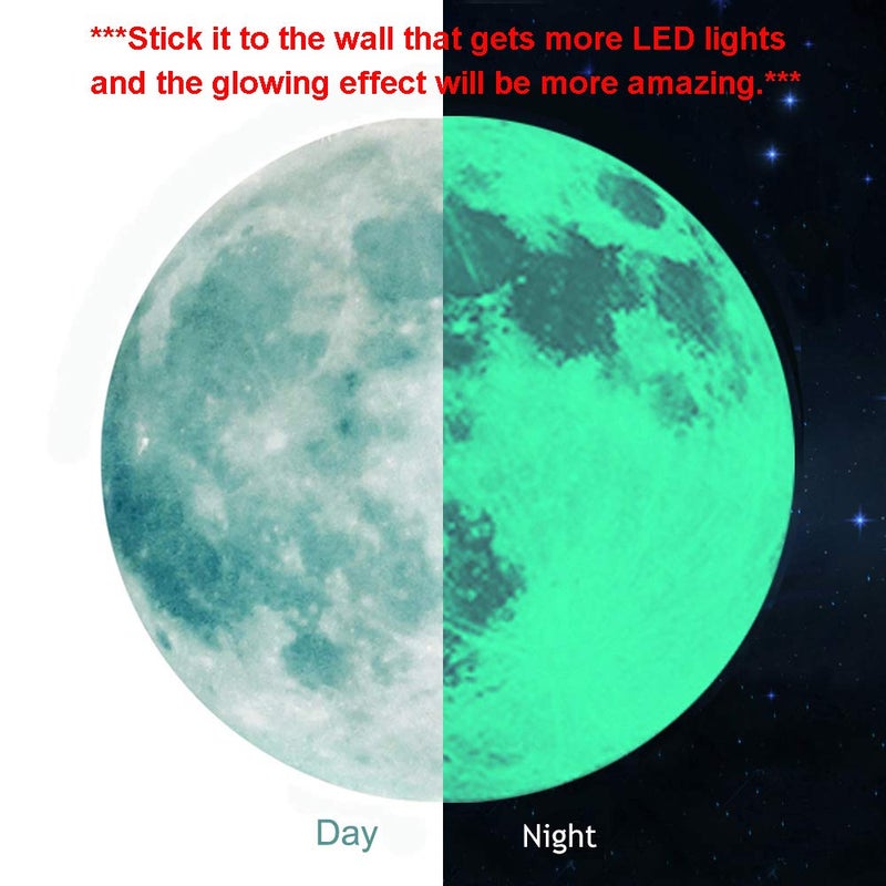 Homics Glow in The Dark Moon Wall Decals 11.8 inch Luminous Sticker at Night, Perfect Ceiling or Wall Decor for Kids' Bedroom - Image 4